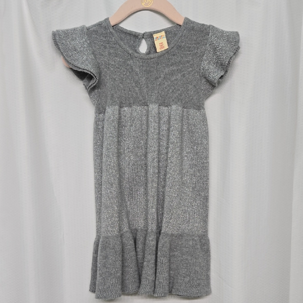 Toddler Girls Gray Tiered Flutter Sleeve Dress EUC